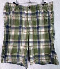 Abercrombie Fitch Shorts 36 Men  s Green Plaid Bermuda Thick Cotton 11  Inseam