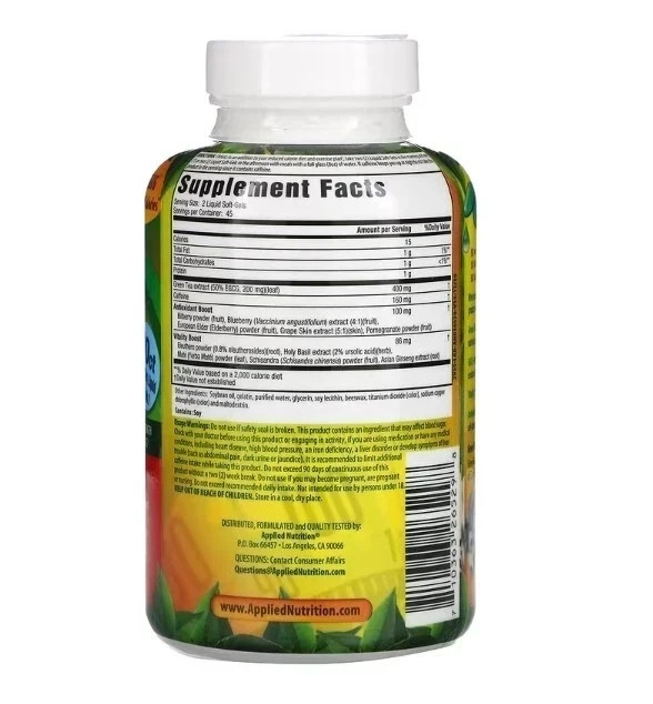 Applied Nutrition, Green Tea Fat Burner, 3 PACK, 90 Fast-Acting Liquid Soft-Gels
