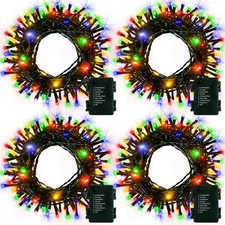 4 Pack Christmas String Lights Battery Operated, Each 50 LED16.5Ft Dark Green
