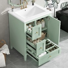 24" Bathroom Vanity with Ceramic Sink,Freestanding Storage Cabinet w/Drawers