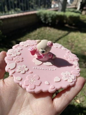 Starbucks pink bear sakura flower coffee & tea advertising sign decorative lid