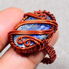 Lapis lazuli Gemstone Handmade Antique Wire Wrap Copper Jewelry Ring 9" PG 815