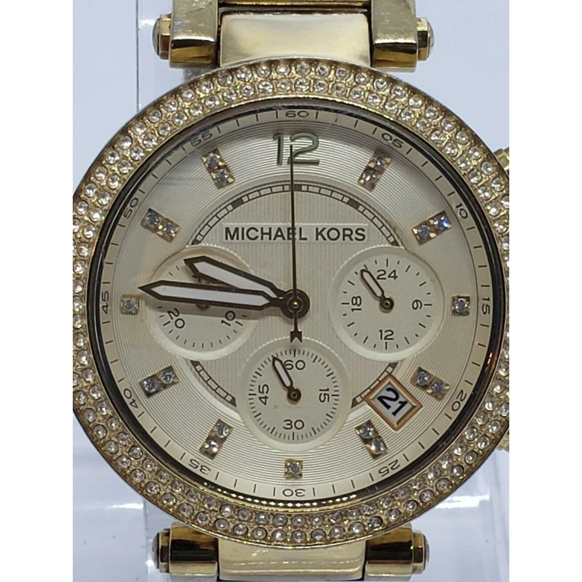 Michael Kors MK3410 Parker Watch Wm Silver Double Pave Crystal Bezel Mcbling New Michael Kors Polished 100 m (10 ATM) Water Resistance  main image 3