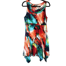 NY Collection Womens sz L Handkerchief Dress Cowl Neck Sleeveless Multicolor