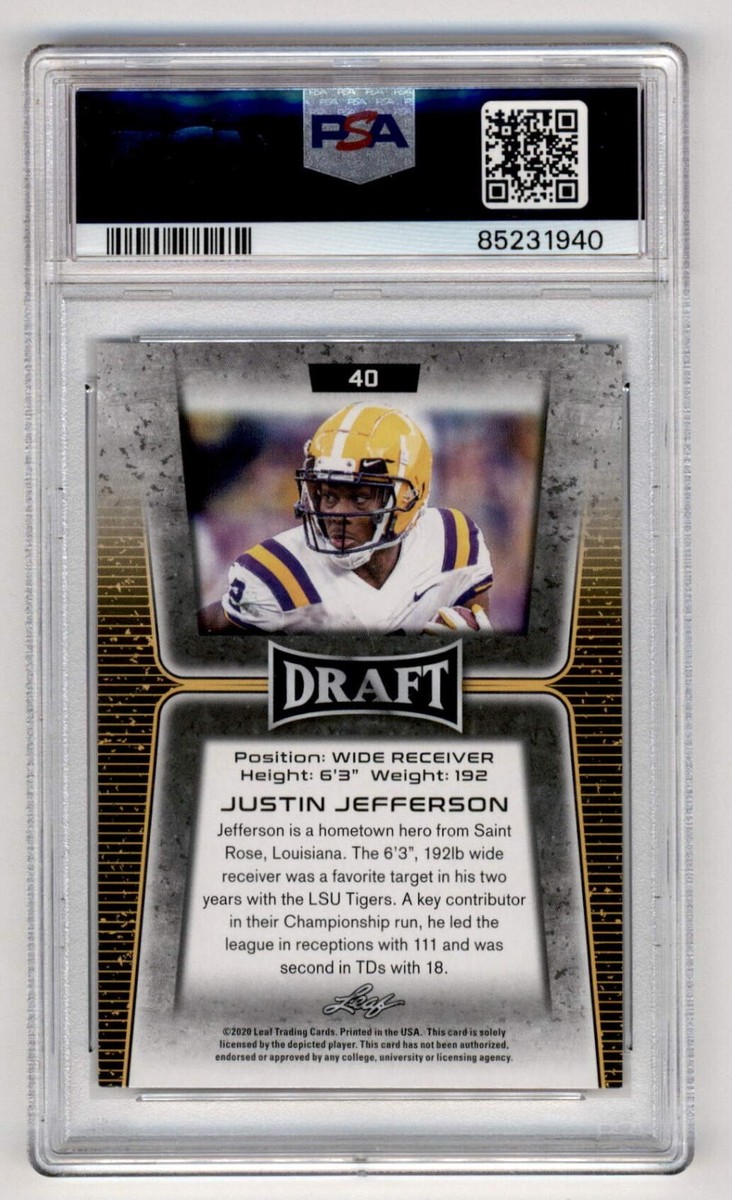 2020 Leaf Draft Rookie Justin Jefferson #40 PSA 10 LSU Tigers