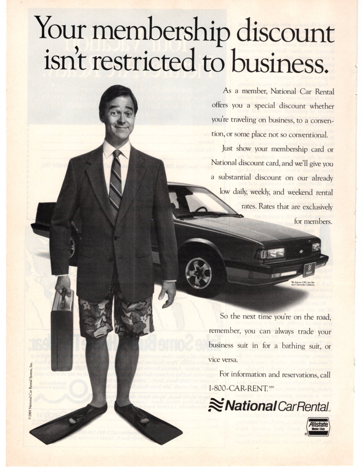 Allstate Motor Club Chevy Celebrity National Car 1990 Vintage Print Ad