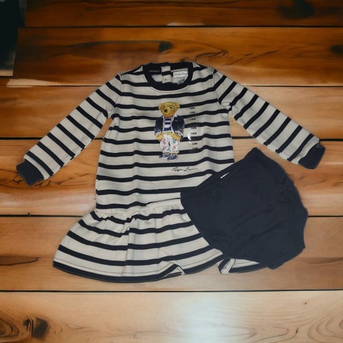 POLO RALPH LAUREN TODDLER Girls Long Sleeve Polo Bear Fleece Dress, 18 Mths, NWT