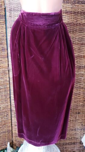 Vintage Talbots Burgandy Crush Velvet High Waist Pockets Lined Long Skirt Sz 16 - Picture 1 of 7
