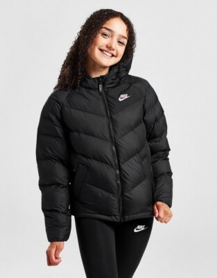 Nike Kids Hooded Puffer Jacket Black Pink Size Medium - slit on