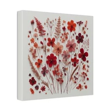Red Pressed Wildflowers Stretched Canvas Print, 6" Square, Cottagecore Wall Art