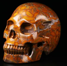 Huge 5.0" Bamboo Stone Carved Crystal Skull, Realistic, Crystal Healing