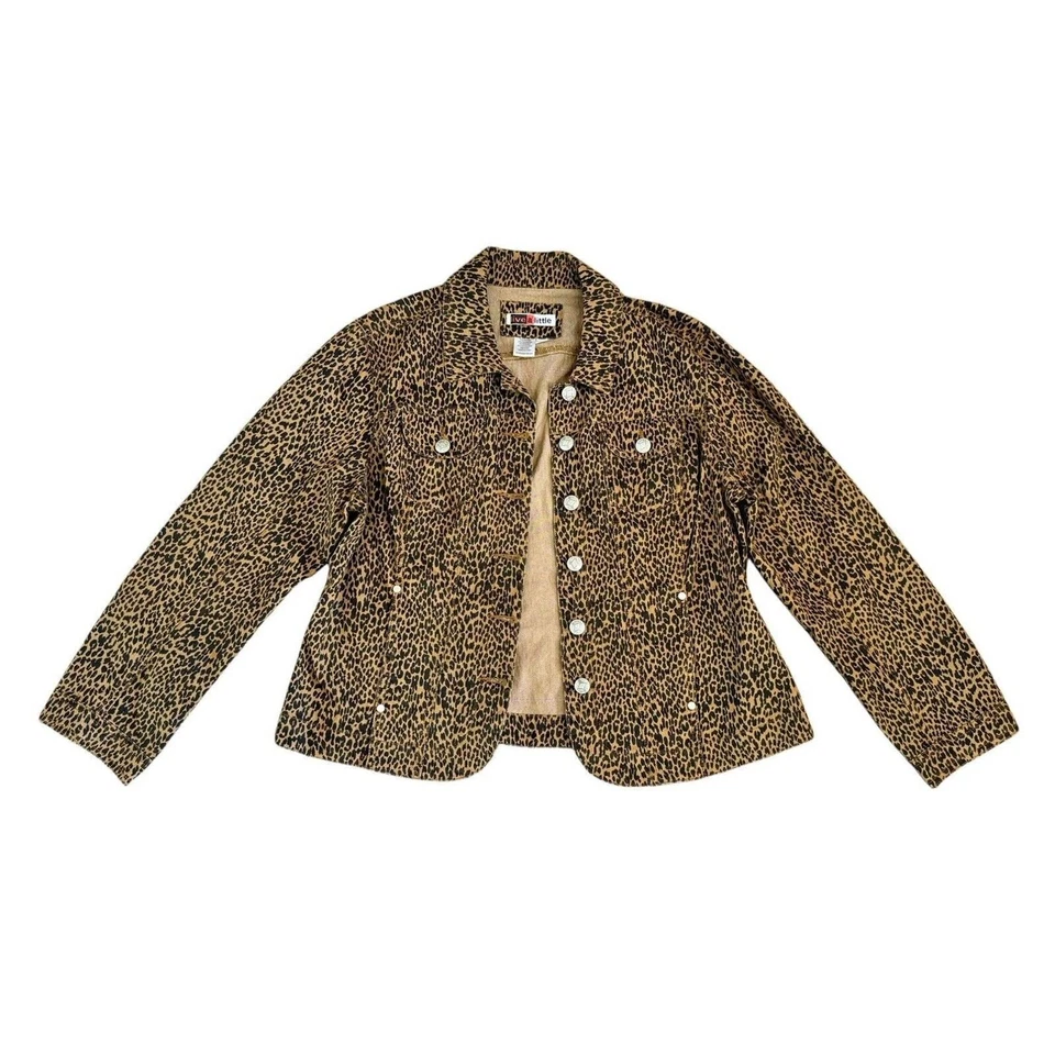 Chaqueta retro vintage reciclada adornada con estrás de leopardo AEROSMITH talla XL Foto 4 de 4