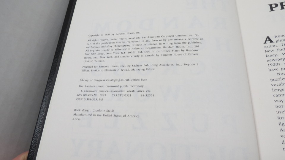 The Random House Crossword Puzzle Dictionary light use HOME OR DESK