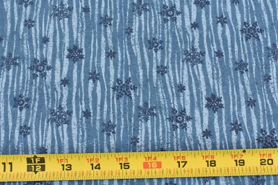 By 1/2 Yd, Navy-Blue Snowflakes on Wavy-Blue-Striped Quilt Cotton