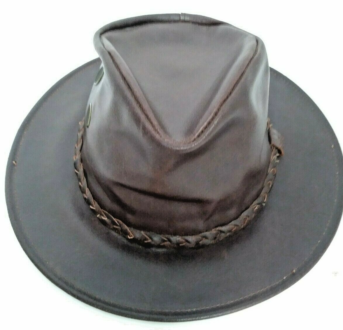 Leather Cowboy Outback Henschel Dark Brown Mens Rugged Hat  display picture 1