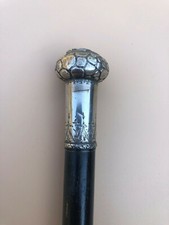Vintage Cir. 1900's Repousse and Engraved Metal Handle Walking Stick/Cane