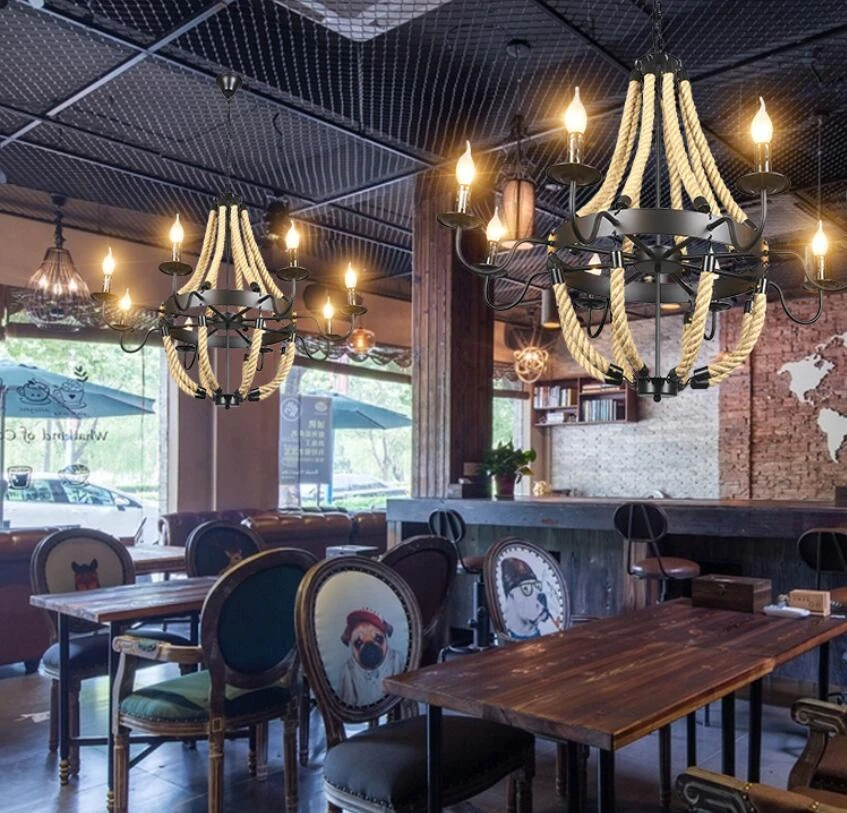 Vintage Retro Hemp Rope Pendant Lamp Industrial Loft Rustic Wall Light Sconce  - Image 3 of 4