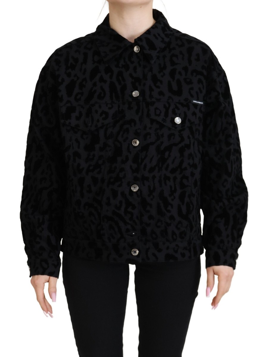 DOLCE & GABBANA Jacket Cotton Black Leopard Long Sleeve Denim IT40