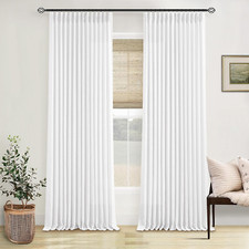 90" Thick White Linen Curtains - Pinch Pleated Semi-Sheer Drapes for Living Room