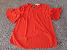 Loft Womens Blouse Small red pullover bell sleeve classic roundneck button