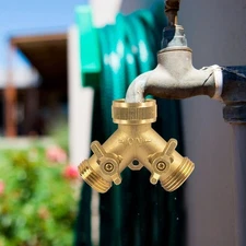 Hourleey Brass Garden Hose Splitter (2 Way), Solid Brass Hose Y Splitter 2 Valve