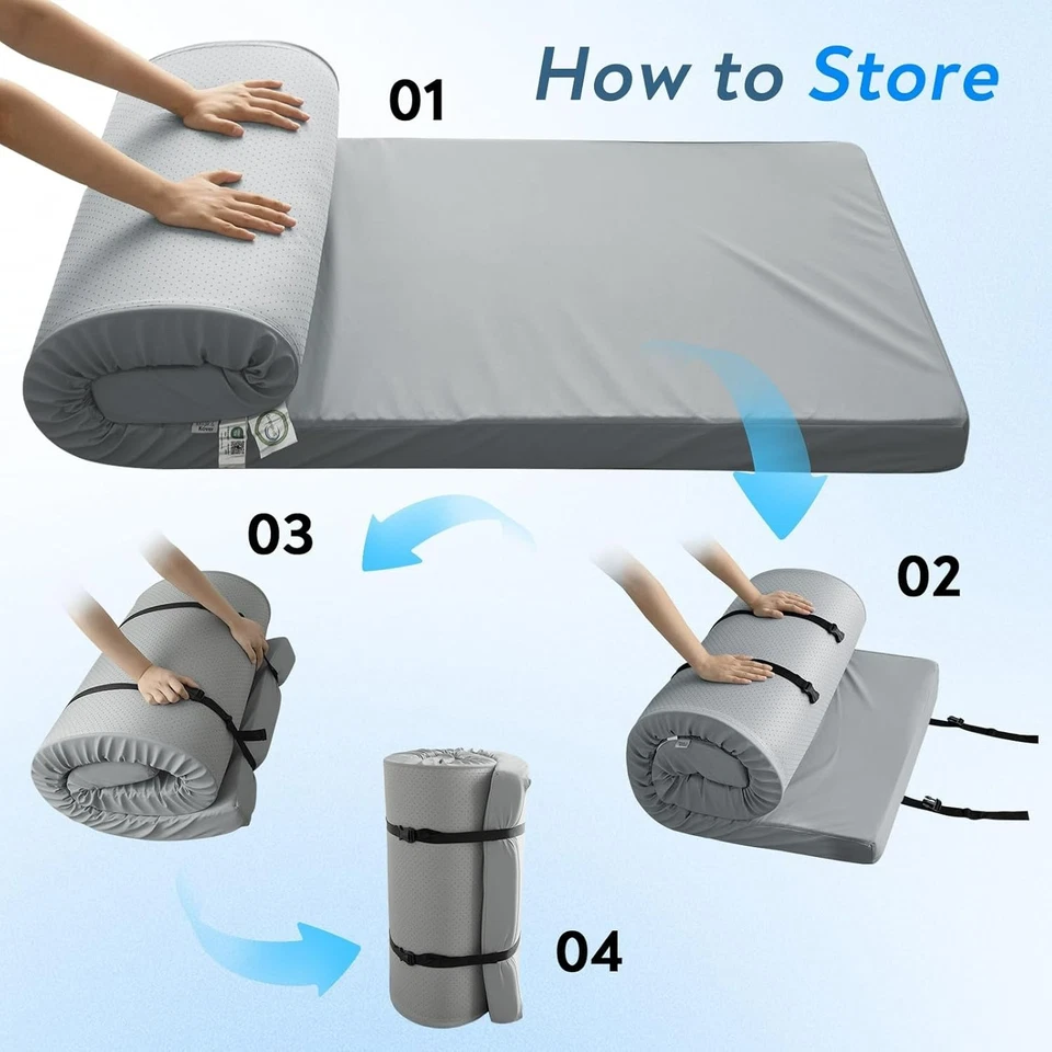 Thick Memory Foam Camping Cot Mattress Pad Portable Roll up Sleeping Pad 72"x24" - Image 4 of 4