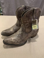 NWT Roper Cowboy Boots Short Stuff Brown And Tan Western Laser Tooled Size 9.5