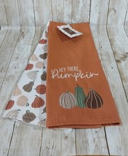 New "Hey There Pumpkin" Fall Kitchen Dish Towel Set of 2 Autumn Thanksgiving