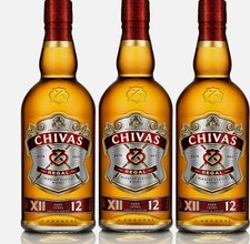 3 bouteilles 70cl CHIVAS XII 12 ans REGAL+ coffrets + verres Whisky 40% - NEUF