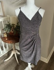 Metallic Shimmer Pleated Mini Black Sheath Dress Women's Express M