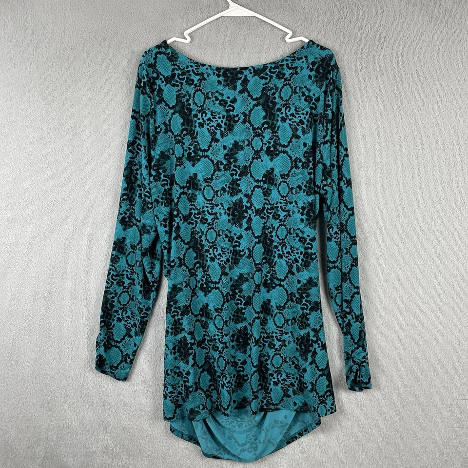 Top túnica Lane Bryant mujer talla 22/24 verde floral manga larga tejido líquido Foto 2 de 4