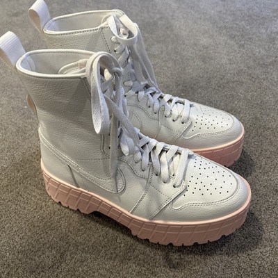 Nike Jordan 1 Brooklyn White Leather W/Pink Platform High Top Women s Size 9