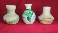 Set of 3 Vintage Nemadji Pottery Clay Vases - Nice Colorful Swirl Patterns