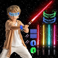 Light Up Sabers Set for - 4 Pack 7 Colors Retractable Power Swords with FX So...