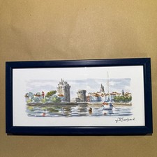 Vintage French Watercolor Painting "La Rochelle" by Jean-Pierre GUIGNARD, Framed