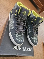 Women's Size 9 Supra Vaider High Top Sneaker Cheetah/charcoal/lime - Pre-Owned