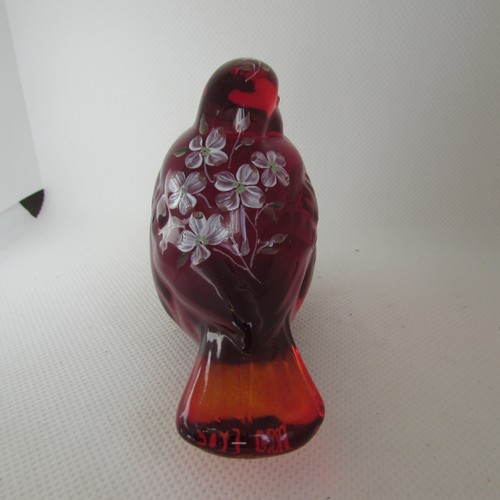 Fenton Ruby OOAK Floral MENDENHALL Hand Painted Song Bird Special Order 2023 757 - Picture 4 of 5