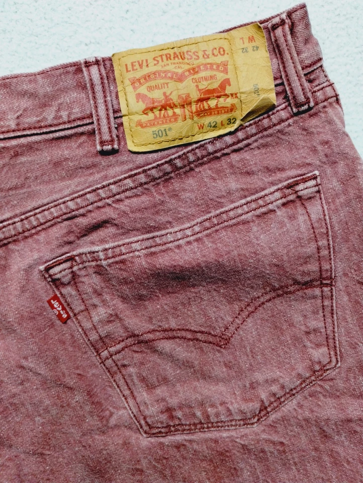 Jeans de mezclilla Levis 501 blanco con cono de roble 42x32 (REAL 40X30) rojo denim rojo lengüeta para hombre Foto 4 de 4