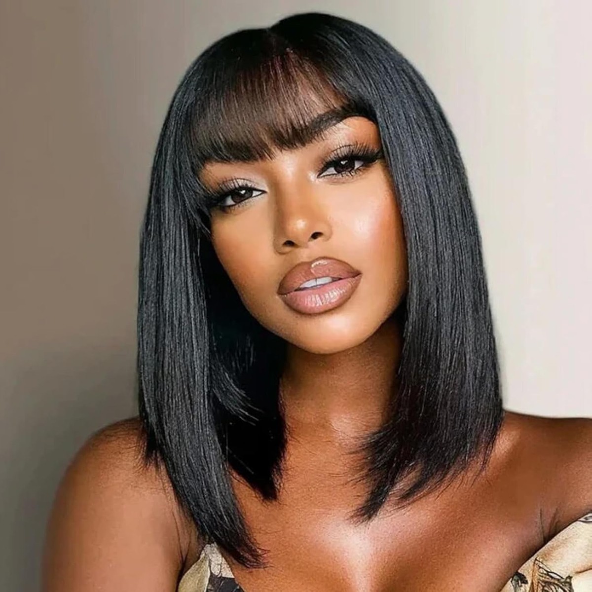 Human Hair Bob Wig with Bangs Human Hair Glueless Bob  display picture 2