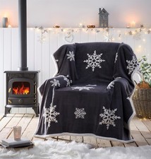 Sherpa Throw Reversible Blanket Winter Bedding Snowflake Soft Red Blue Grey
