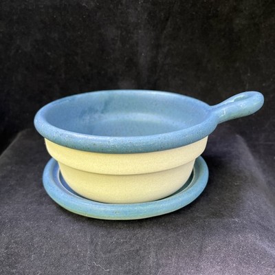 Bennington Potters Blue Bistro Bowl Handled Crock & Saucer 1894 1893 DG Vermont