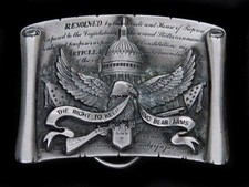 TB05129 NOS VINTAGE 1983 THE RIGHT TO KEEP  BEAR ARMS 2ND AMENDMENT BUCKLE