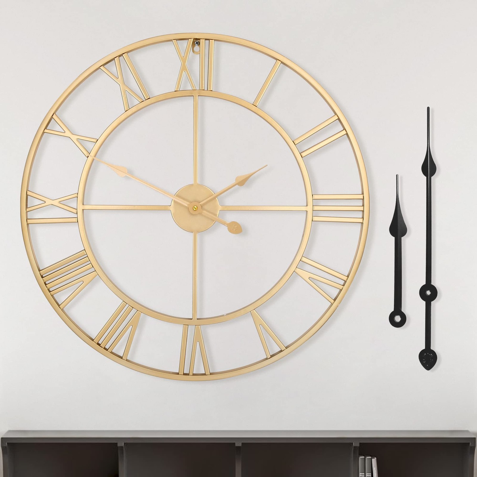 Large Modern Metal Wall Clocks Rustic Round Silent Non Ticking Battery Operat