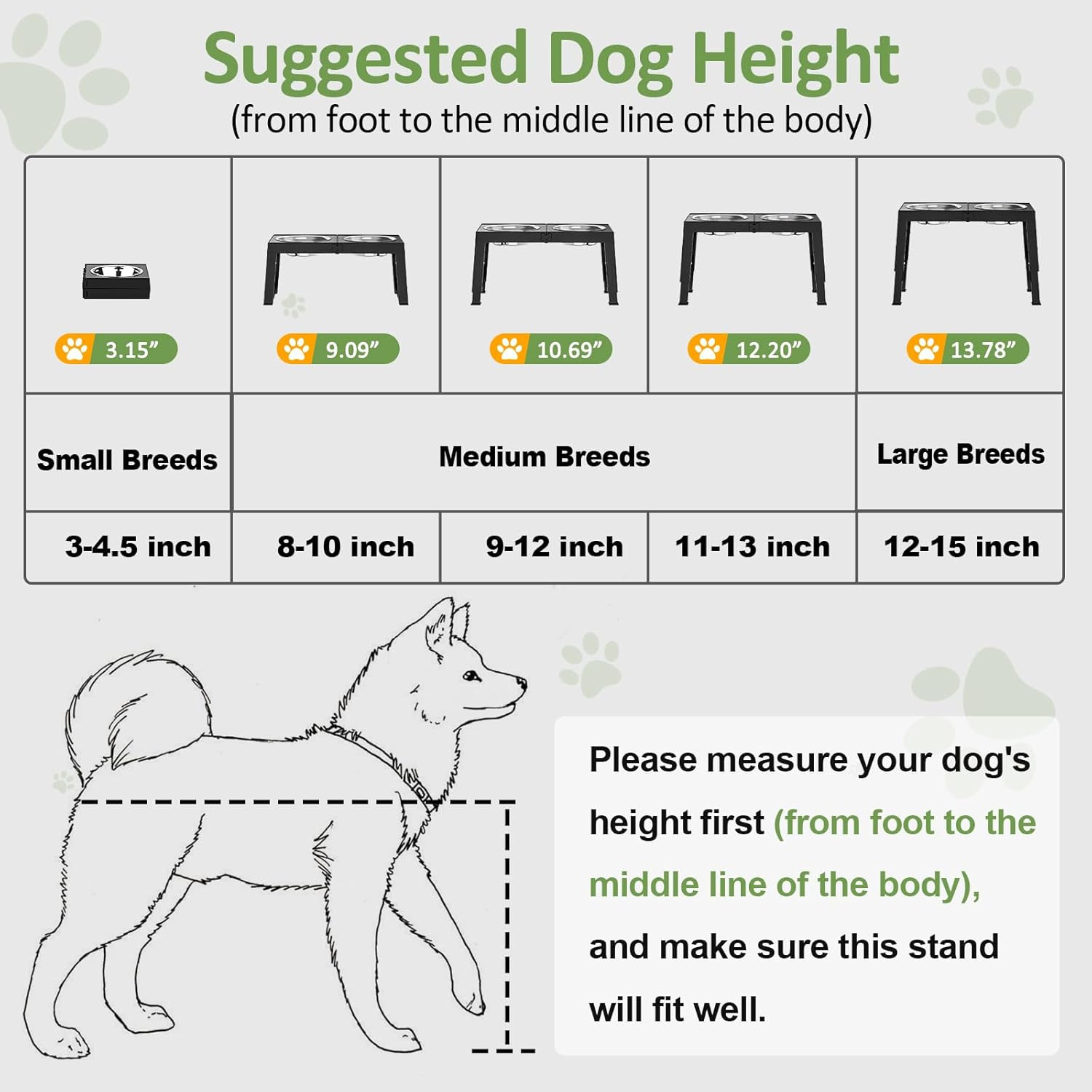 Adjustable Elevated Dog Bowl Stand for Large and Medium Breeds, Black