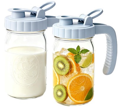 Glass 32 Oz Mason Jar Pitchers With Pour Lid 1 Quart Breast Milk Pitcher Wide...