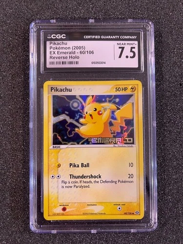 CGC 7.5, Pikachu 60/106 EX Emerald Reverse Holo, 2005 Pokemon TCG