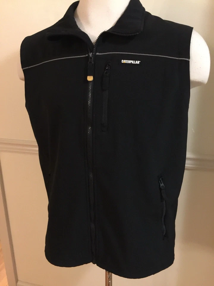 CAT Caterpillar Men Full Zip Front Vest Large Black 3 Pocket Fleece Lined - Image 3 of 4