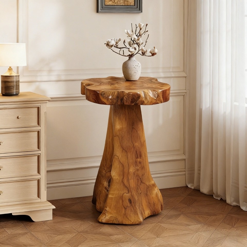 Rustic Teak Tree Stump Table – Live Edge Side Table or Stool, Natural ...