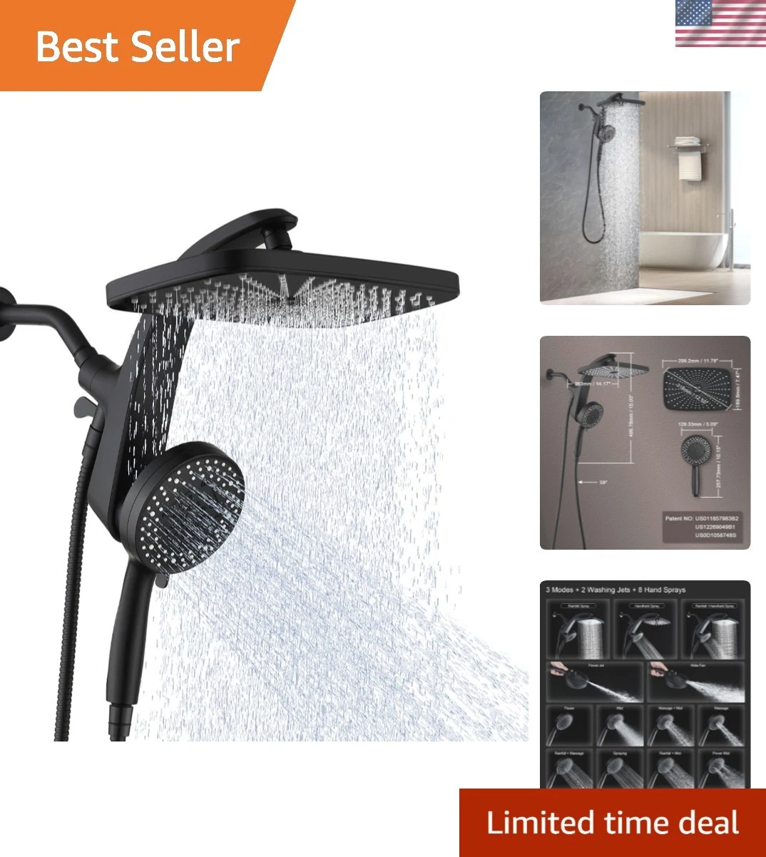 High Pressure Rain Shower Head Set - Magnetic Detachable Handheld Design