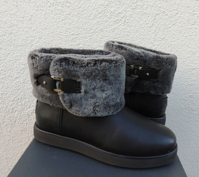 UGG BLACK CLASSIC BERGE MINI LEATHER/ SHEEPSKIN BOOTS, WOMEN US 7/ EUR 38 ~NEW